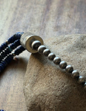 Load image into Gallery viewer, Sterling Silver Multi Strand Stone Lapis Pearls Bead Necklace 24 Inch Navajo RD