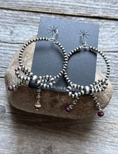 Load image into Gallery viewer, Sterling Silver Bow Purple Spiny Oyster Pearls Hoop Bead Earrings 3.5 Inch