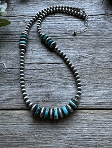 Sterling Silver Blue Turquoise W 5mm Pearls Bead Necklace. 18 inch