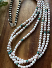 Load image into Gallery viewer, Sterling Silver Pink Conch Turquoise Pearls Multi Strand Bead Necklace. 30 Inch