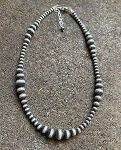 4mm - 8mm Multi Graduated Sterling Silver Oxidized Pearls Bead Necklace 22 Inch