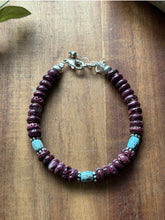 Load image into Gallery viewer, Purple Spiny Oyster Turquoise 7 Inch Sterling Silver Pearls Bead Bracelet