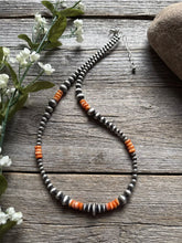 Load image into Gallery viewer, Orange Spiny Oyster Multi Graduated Sterling Silver Pearls Bead Necklace 4mm-8mm