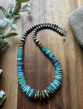 Load image into Gallery viewer, Sterling Silver Graduated Blue Green Turquoise Pearls Bead Necklace. 18 inch