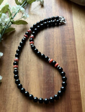 Load image into Gallery viewer, Sterling Silver Black Onyx Red Spiny Oyster Bead Necklace. 18 Inch Gift