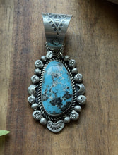 Load image into Gallery viewer, Navajo Native American Sterling Silver Blue Turquoise Pendant R Yazzie Gift