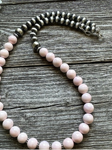 Sterling Silver 8mm Pink Conch Round Bead W Pearls Necklace. 20 inch