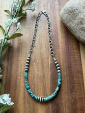 Load image into Gallery viewer, Sterling Silver Graduated Heishi Turquoise Pearls Chain Bead Necklace. 16 Inch