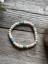 Load image into Gallery viewer, Freshwater Pearls Turquoise 6.5 Inch Stretch Elastic Stretchy Bead Bracelet Gift