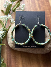 Load image into Gallery viewer, Sterling Silver Green Turquoise Heishi Bead Loop Hoop Earrings.