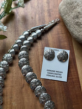 Load image into Gallery viewer, Navajo Sterling Silver Turquoise Stamped Pillow Beads Bead Necklace Earrings 22”