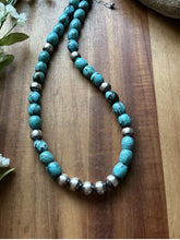 Load image into Gallery viewer, Sterling Silver Blue Turquoise W Pearls Bead Necklace. 18 inch