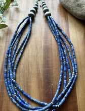 Load image into Gallery viewer, Sterling Silver Multi Strand Lapis Pearls Bead Necklace 23 inch Gift