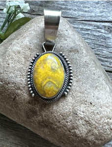 Navajo Sterling Silver Yellow Bumblebee Jasper Pendant RB