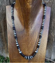 Load image into Gallery viewer, Sterling Silver Multi Bead Black Onyx W Pearls Bead Necklace. 18 inch. Gift