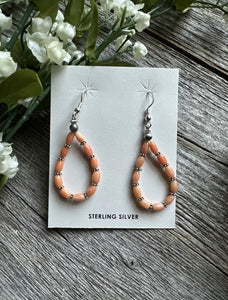 Southwestern 925 Sterling Silver Pink Coral Pearls Bead Earrings. 2 Inch