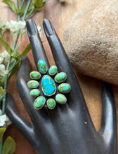 Load image into Gallery viewer, Navajo Sterling Silver Sonoran Gold Turquoise Cluster Ring Size 9 Geneva