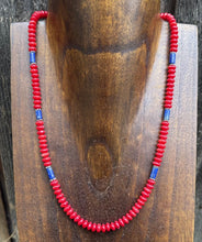 Load image into Gallery viewer, Sterling Silver Red Coral Lapis Bead Necklace. 18 inch Gift