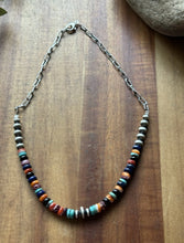 Load image into Gallery viewer, Sterling Silver Graduated Multi Stone Pearls Chain Bead Necklace. 16 Inch. Gift