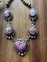 Load image into Gallery viewer, Navajo Sterling Silver  Purple Spiny Oyster Lariat Pearls Bead Heart Necklace RY