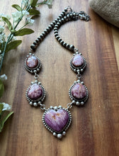 Load image into Gallery viewer, Navajo Sterling Silver  Purple Spiny Oyster Lariat Pearls Bead Heart Necklace RY