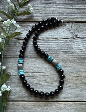 Load image into Gallery viewer, Sterling Silver Black Onyx Turquoise Bead Necklace. 18 Inch Gift