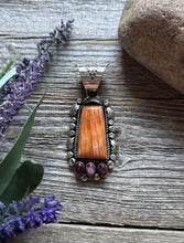 Load image into Gallery viewer, Native American Sterling Silver Orange Purple Spiny Oyster Pendant R Yazzie
