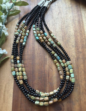 Load image into Gallery viewer, Sterling Silver Multi Strand Black Onyx Turquoise Bead Necklace. 22 Inch