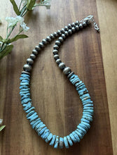 Load image into Gallery viewer, Sterling Silver Blue Turquoise W Pearls Bead Necklace. 18 inch