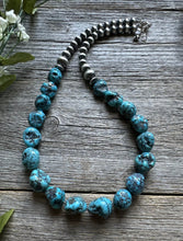 Load image into Gallery viewer, Sterling Silver Blue Kingman Turquoise Nuggets W Pearls Bead Necklace. 18 inch