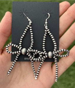 Sterling Silver Bow Pearls Dangle Bead Earrings 3 Inch