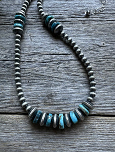 Sterling Silver Blue Turquoise W 5mm Pearls Bead Necklace. 18 inch