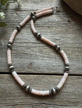 Load image into Gallery viewer, Southwestern Sterling Silver Pink Conch Bead Necklace. 18 Inch