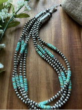 Load image into Gallery viewer, Sterling Silver Multi Strand Turquoise Pearls Bead Necklace 20 Inch
