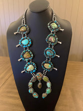 Load image into Gallery viewer, Navajo sterling silver royston cluster squash blossom necklace