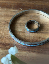 Load image into Gallery viewer, Blue Green Fire Opal Inlay Sterling Silver Bangle Bracelet Ring Set
