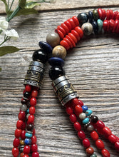 Load image into Gallery viewer, Tommy Rosita Singer T R Sterling Silver Multi Strand Red Coral Bead Necklace 28”