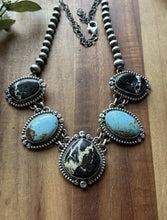Load image into Gallery viewer, Navajo Sterling Silver Black Jack Kingman Turquoise Lariat Pearls Chain Necklace