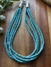 Load image into Gallery viewer, Sterling Silver Multi Strand Blue Turquoise Bead Choker Necklace. 16 inch. Gift