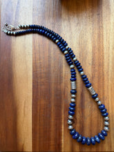 Load image into Gallery viewer, Navajo sterling silver lapis bead necklace 26 inch