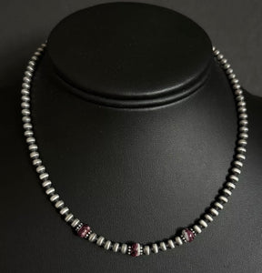 Sterling Silver 4mm Pearls Purple Spiny Oyster Bead Necklace Choker 14 inch