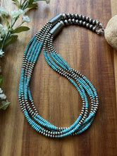 Load image into Gallery viewer, Sterling Silver Multi Strand Blue Turquoise 4mm Pearls Bead Necklace 24 inch