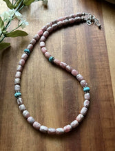 Load image into Gallery viewer, Sterling Silver Rhodochrosite Turquoise Bead Necklace. 18 inch. Gift