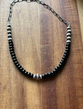 Load image into Gallery viewer, Sterling Silver Graduated Black Onyx Pearls Chain Bead Necklace. 16 Inch. Gift