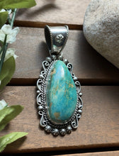 Load image into Gallery viewer, Navajo Native American Sterling Silver Turquoise Pendant. Etta E Gift