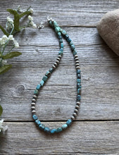 Load image into Gallery viewer, Sterling Silver Blue Green Turquoise W Pearls Bead Necklace. 18 inch