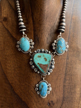 Load image into Gallery viewer, Navajo Sterling Silver Turquoise Lariat Pearls Chain Bead Necklace K Yazzie