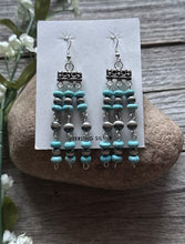 Load image into Gallery viewer, Sterling Silver Blue Turquoise W Pearls Rosary Bead Dangle Earrings. 3 Inch