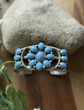 Load image into Gallery viewer, Native American Sterling Silver Blue Turquoise Cluster Cuff Bracelet RB