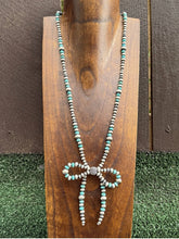 Load image into Gallery viewer, Bow Sterling Silver Multi Graduated Turquoise Pearls Bead Necklace. 24 inch Gift